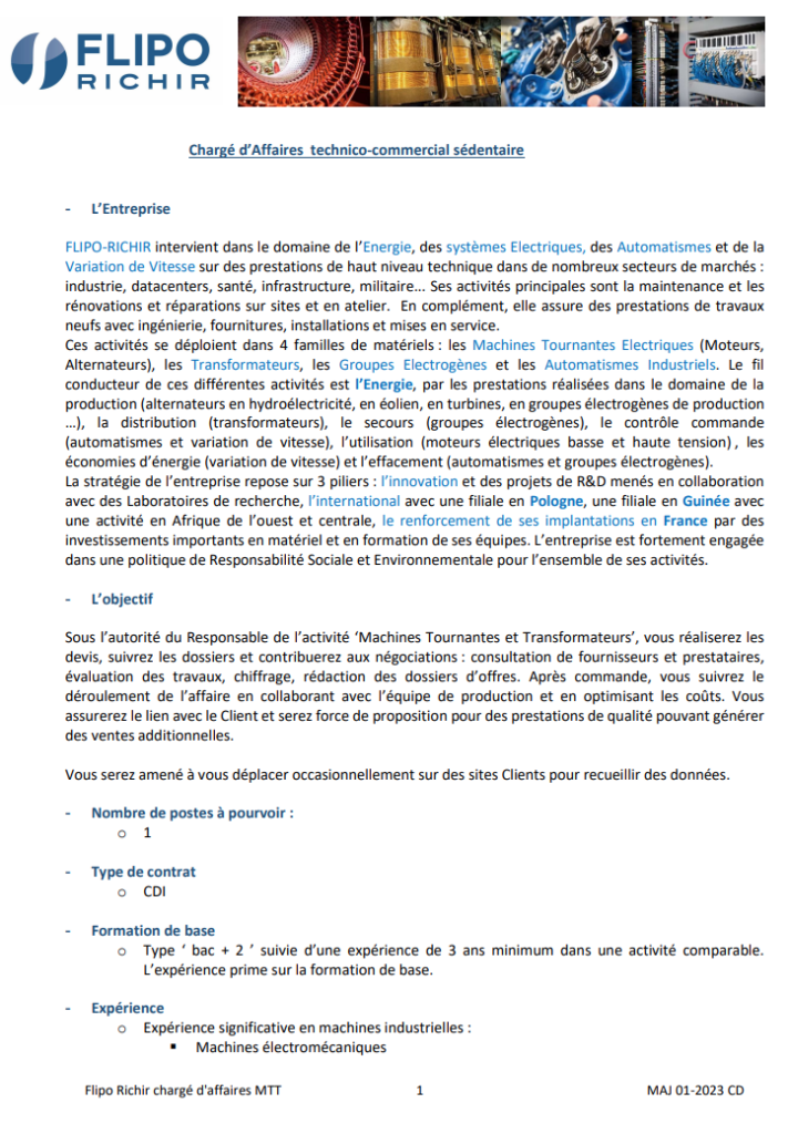 Chargé d'affaires technico-commercial sédentaire l Flipo Richir