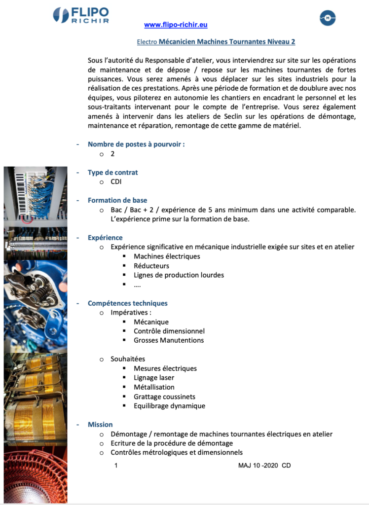 Electro Mécanicien Machines Tournantes Niveau 2 l Flipo Richir