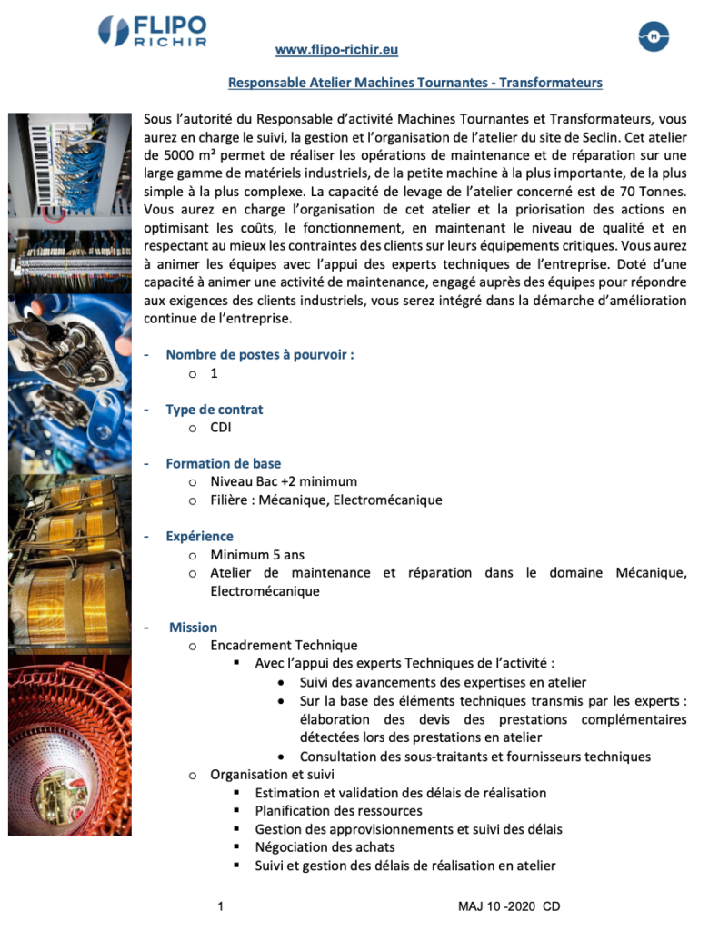 Responsable Ateliers Machines Tournantes - Transformateurs l Flipo Richir